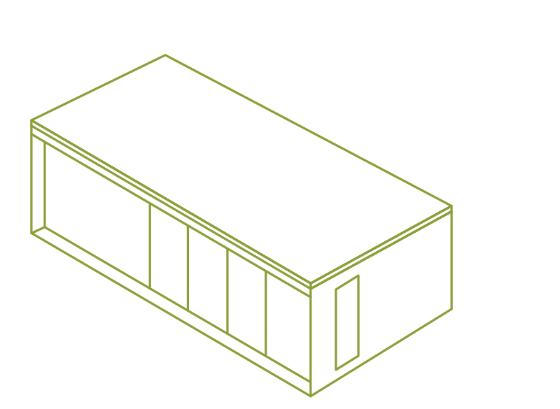 Illustration i grönt av Enkelrums attefallshus 20 kvm E20